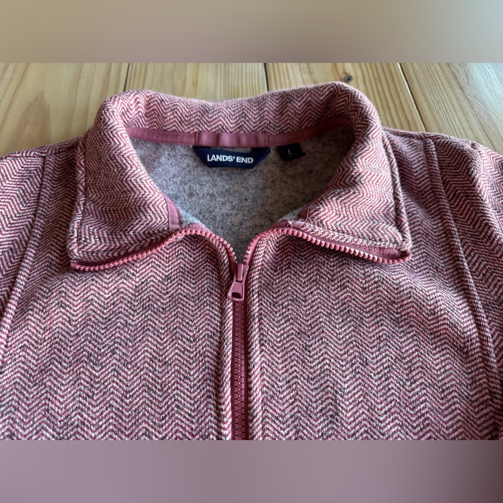 Lands' End Women's Pink Herringbone Full Zip Fleece Utility Jacket Size Large L - Picture 4 of 14